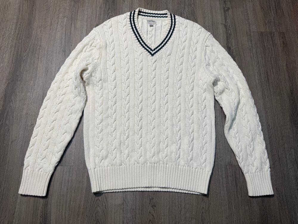 Knit for J.Crew Men's Cream Cable-Knit V-Neck Sweater